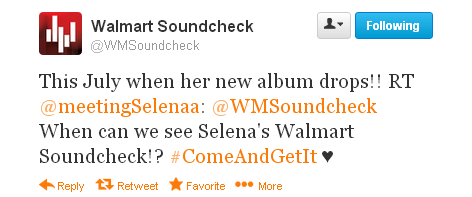 Walmart Soundcheck just confirmed via Twitter that Selena’s album will drop this July and that she also recorded a Soundcheck with them.