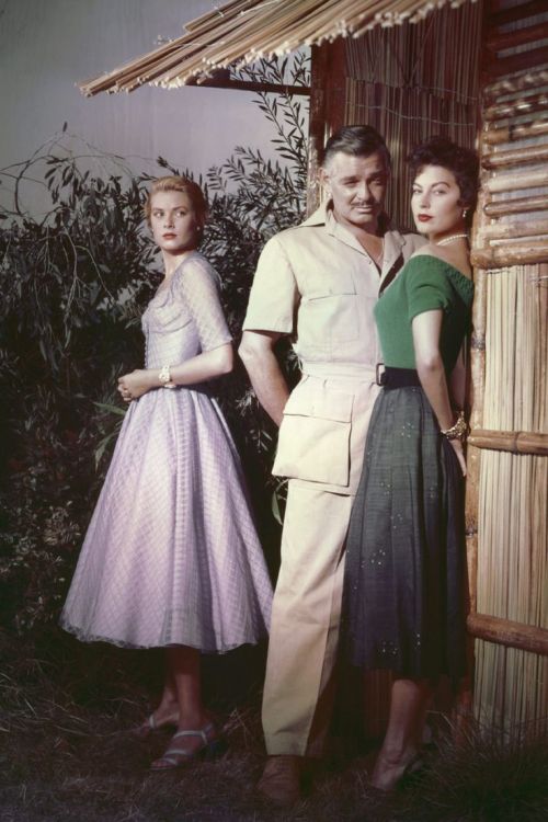 theniftyfifties:  Grace Kelly, Clark Gable and Ava Gardner in ‘Mogambo’, 1953.