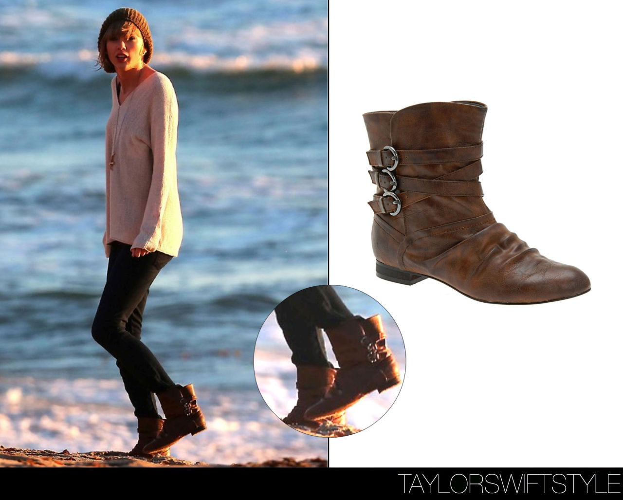 On the set of the &#8220;22&#8221; music video | Malibu, California | February 11, 2013Aldo &#8216;Halat Flat Boots&#8217; - no longer availableFor you Swifty fashion savants, these boots might look familiar to you if you can recall all the way back to September 2010 when Taylor first wore them while out shopping in Beverly Hills.