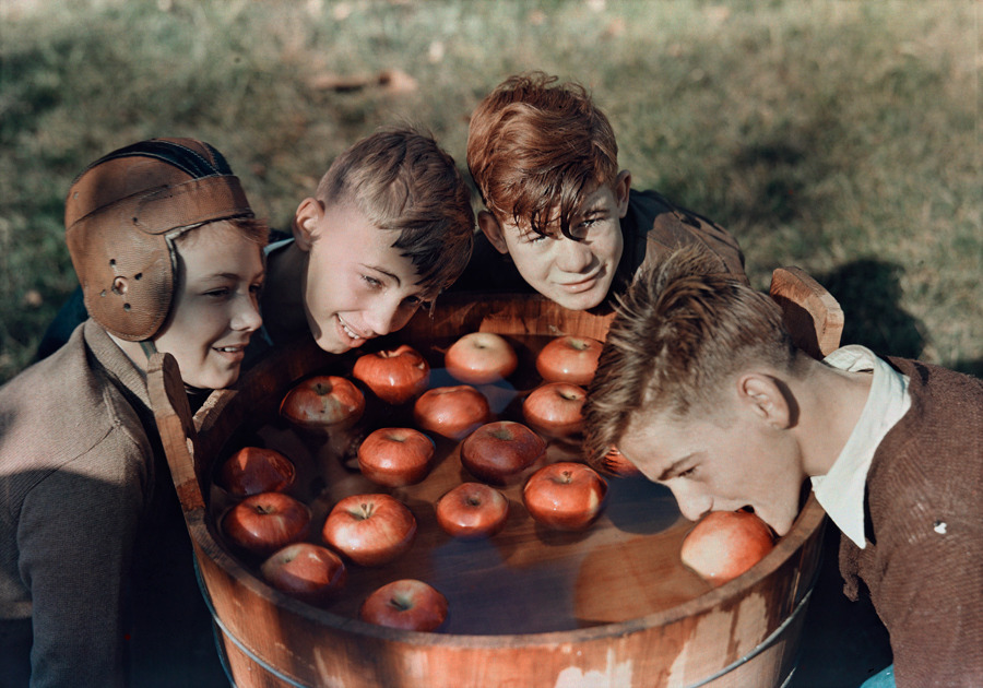 Four boys bob for apples in Martinsburg, West Virginia, 1939.Photograph by B. Anthony Stewart, National Geographic