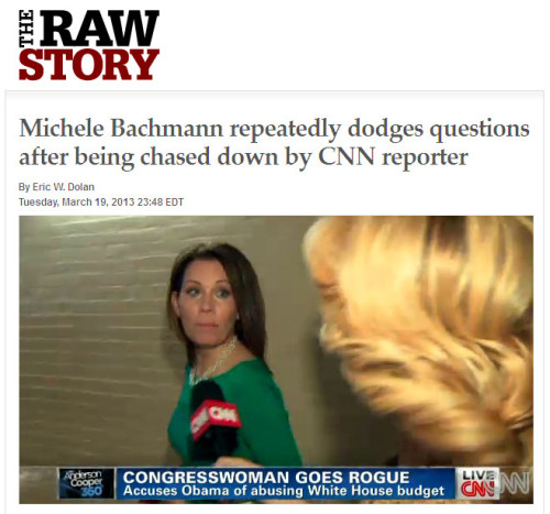 Raw Story - 'Michele Bachmann repeatedly dodges questions after being chased down by CNN reporter'