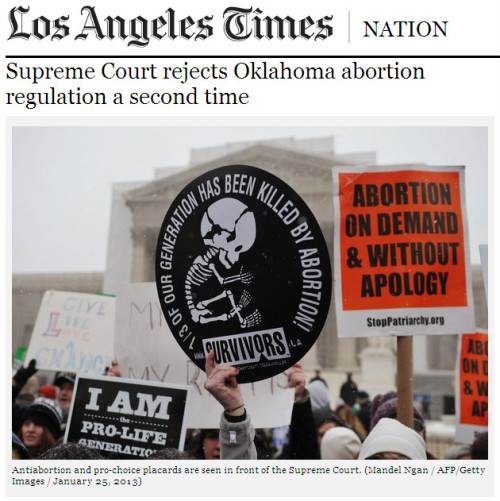 LA Times - Supreme Court rejects Oklahoma abortion regulation a second time