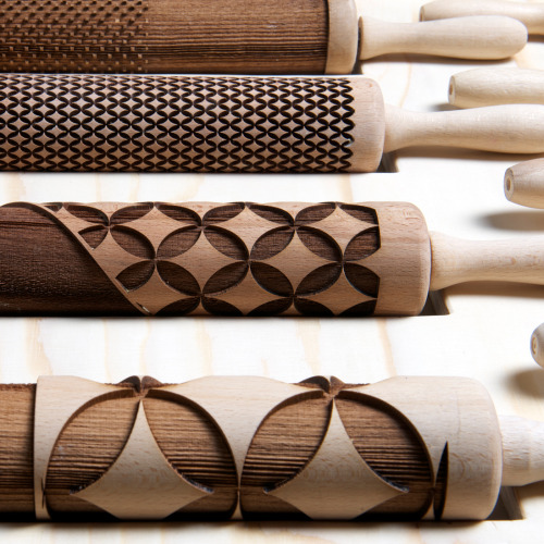 
 Rollware is a set of laser-cut rolling pins designed as a tool for the production of bread-based edible dishware, which are adorned with customised and useful patterns. Designed by Joanne Choueiri, Giulia Cosenza and Povilas Raskevicius for ALTERED APPLIANCES exhibition (Ventura Lambrate, Milan 2013).
credit: Piet Zwart Institute / Willem de Kooning Academy Rotterdam University.
