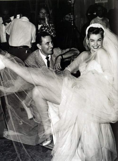 Esther Williams poses in a wedding dress, 1952.