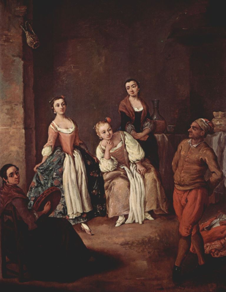 Pietro Longhi.
Die Furlana. Um 1750, Öl auf Leinwand, 62 × 51 cm. Venedig, Ca’ Rezzonico. Genremalerei. Italien. Rokoko.
KO 00525