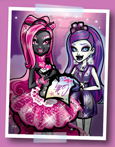 Spectra’s Musings are Music to Student Bodies’ Ears
Monster High’s resident spectulator has been acting extremely mysterious as of late! The gossip ghoul was seen haunting the MH halls, or rather bumping into them, with her eyes completely glued to her iCoffin and mumbling something about song lyrics.
As any Gory Gazette reporter knows, this is a tell-tale sign that the ghoul has some juicy gossip brewing. Last week, Spectra received the break of her unlife when she met popstar Catty Noir in the fur. Known for her flashy outfits, and even flashier nine lives, Catty is quite cozy with many music industry heavy hitters.
Is it possible she scored something even more melodious than the famous Werecat’s autograph? Stay tuned as we investigate this phantastic lead.