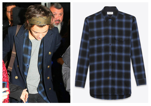 germanystyles:

Harry Styles wears Saint Laurent Signature Patch Pocket Check Shirt ($695-Sold Out).