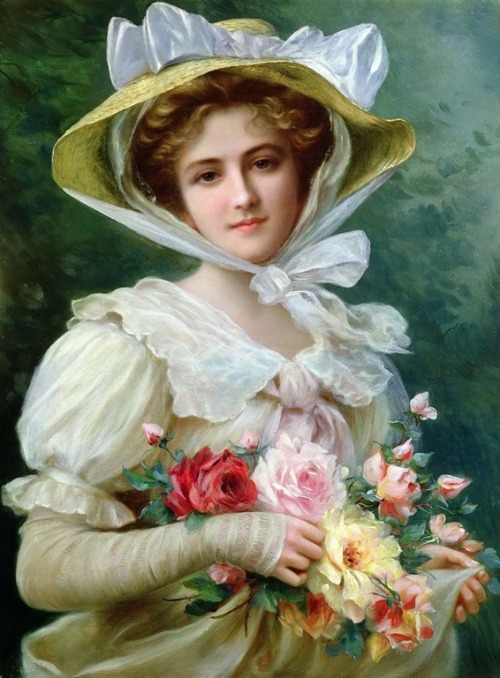  Elegant lady with a bouquet of roses
Emile-Vernon-
French-1872-1919.