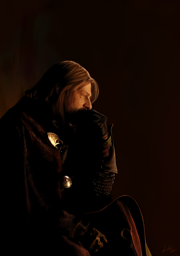 Boromir by Amanda TollesonFreehand digital painting on corel with oil paint brushes