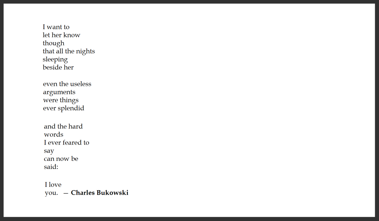 confession poetry poem Jane poet Charles Bukowski The Last Night Of ...
