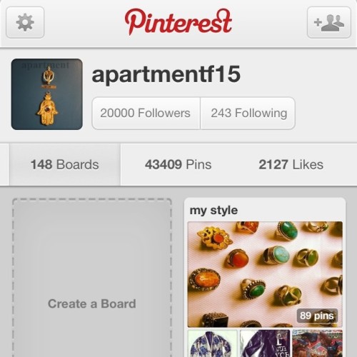 VOOT! Reached 20K followers today! #pinterest @pinterest
