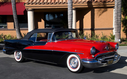 1955 Oldsmobile Starfire 98 Convertible - black over red - fvr by Pat Durkin - Orange County, CA on Flickr.