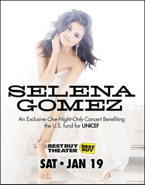 
@bestbuy_theater  
 Don&#8217;t forget: @SelenaGomez&#8217;s @UNICEF charity show at @bestbuy_theater is on sale 10am tomorrow at http://www.bestbuytheater.com !

