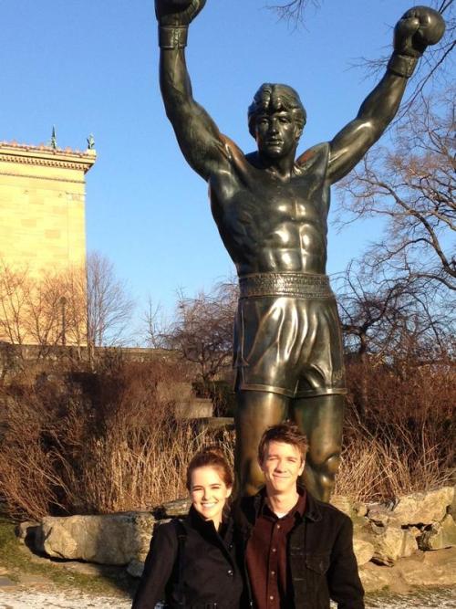Zoey and Thomas visited the Rocky statue in Philly whilst promoting BC yesterday