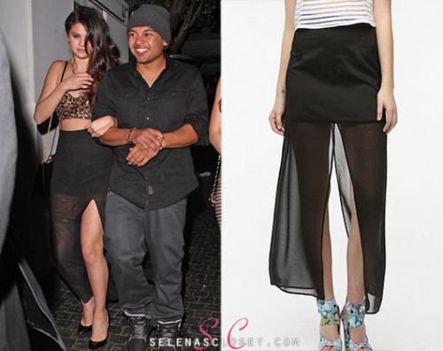 Selena Gomez hit up  Justin Timberlake&#8217;s concert at the Palladium last night in LA with friends looking fun and sexy in this Nom De Plume By Yaya Sorrel Maxi Skirt. You can find this skirt on urbanoutfitters.com for $69.  <br /> Buy it HERE <br /> Thanks dare1to3dream! <br /> She&#8217;s also wearing a Motel Bernice Top, Nom de Plume skirt and Deena &amp; Ozzy bag