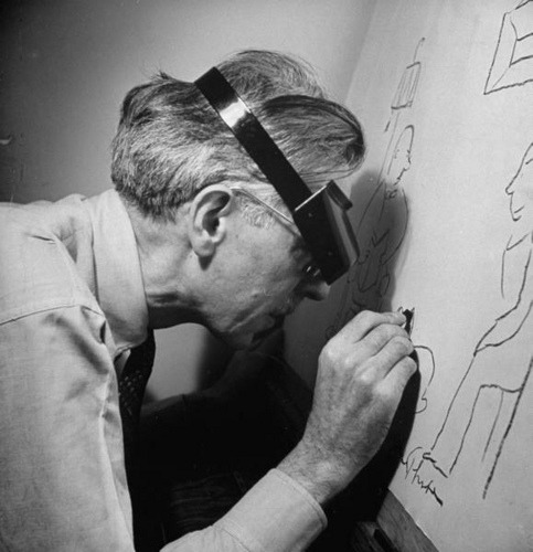 how to be james thurber

In The Years with Ross, James Thurber describes his beginnings as an artist at [The New Yorker]; Thurber says that, having had success at his now-famous quickly sketched freehand drawings, he sat down and did some proper ones, with full attention to detail, shading, perspective, and so on. When he showed them to his colleague E.B. White, White took one look and said, &#8220;Don&#8217;t do that. If you ever got good you&#8217;d be mediocre.&#8221;

ian frazier from steinberg at the new yorker (2005)