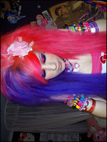 Tagged: lexi lush, pink hair, purple hair, rave bracelet, scene, scene girl, 