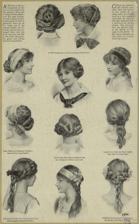Hairstyles for teenage girls, United States, 1910s.