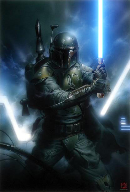 Originally this image was the cover of the Dark Horse comic book Boba Fett 