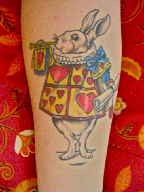 My White Rabbit tattoo on my right arm to go with my Alice on my left.