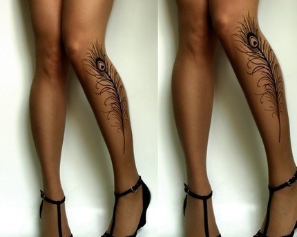 etsyfindings: Peacock Feather tattoo tights by Post $23.00