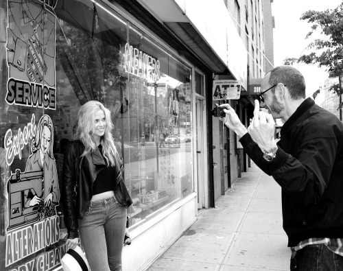 Terry Richardson taking a picture of Byrdie Bell on Houston Street, New York. Photo Olivier Zahm