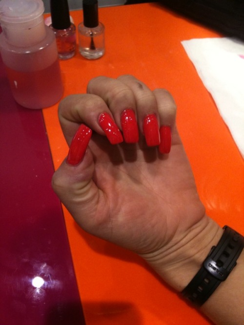 long nails   red   square nails