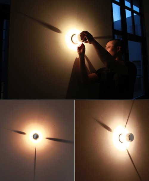 Kickass Clock of the Day: Hanhsi Chen and Chiyu Chen’s “Shadow Clock” transforms an entire wall into a fashionable timepiece using a conventional halogen light bulb and a quartz clock-based mechanism. [designboom.]