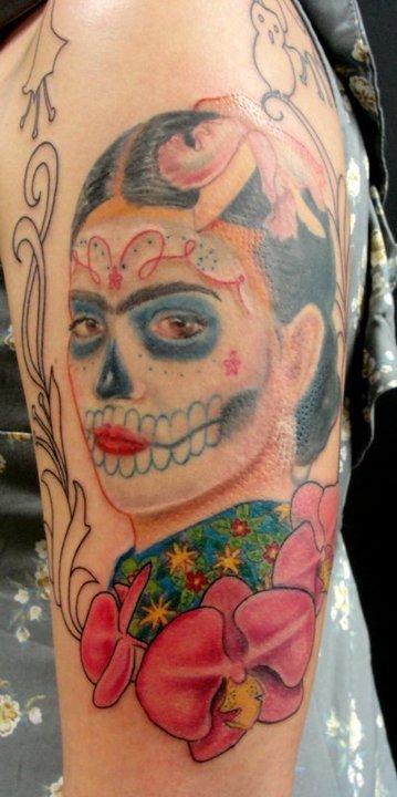 This is from the second sitting of my Frida Kahlo half sleeve done by Angel