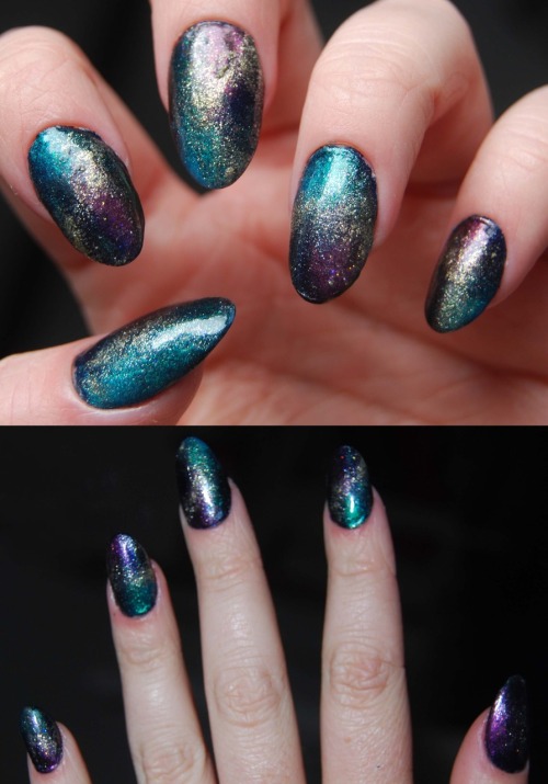 itszoeee:  my nails right now. inspired by nebulae? 