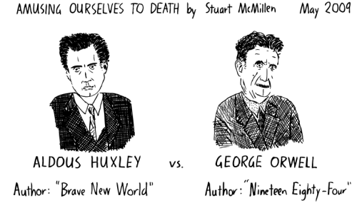 Excellent comic: Huxley vs Orwell — Huxley wins. (via recombinant records)