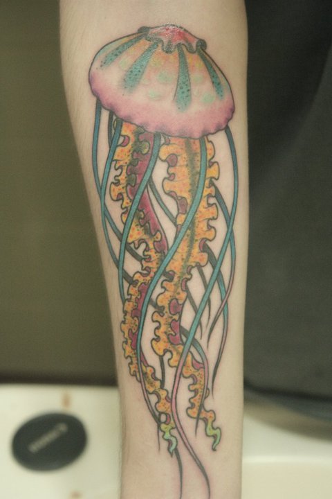 This jellyfish tattoo reminds me of my country Brazil and has 8 tentacles
