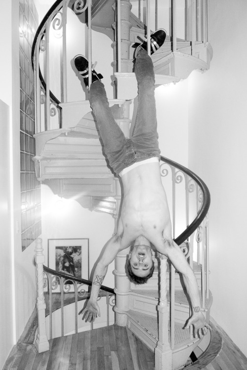 Jared hanging upside down.