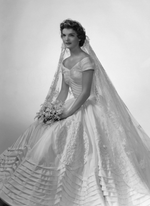 A beautiful shot of Jacqueline Bouvier's wedding dress when she married