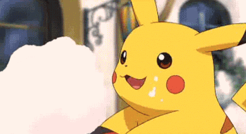 Cute animated GIF of Pikachu eating candyfloss (or cotton candy, if that’s your thing).