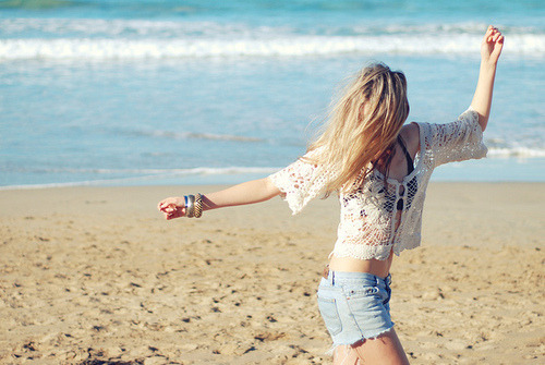 #fashion #girl #blonde #hair #summer #beach #ocean #water #blue #sand #sun 