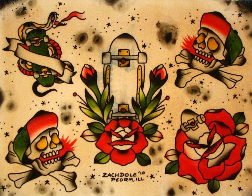 Tagged illustration skate skateboarding tattoo tattoo flash skull bones