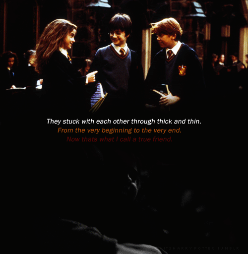 itsharrypotter:

I’ve always envied their friendship, as I read the books -and watched the movies- I saw their friendship grow before my eyes I couldn’t help but want to have that same type of belonging with a friend (friends in this case). This is why I love the golden trio so much. I imagine them in my own scenarios sometimes, what they would do and say, my heart is breaking while this is all coming to a slow end. But they’ll always be in my heart. All will be well.
