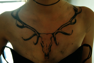 Elk skull of my own design. Done in a friend’s apartment. The piece does not have a clear cut meaning it’s a reflection of this time in my life, and means a lot to me personally.