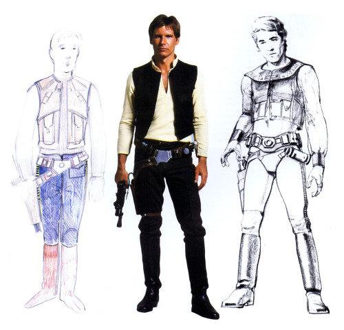 Han Solo costume design by John Mollo left and concept art by Ralph 