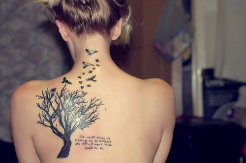  tattoo topless back tree birds quotes sayings cool trippy art