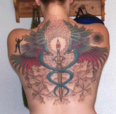 alex grey tattoos. This is my Alex Grey inspired back piece. Done by Dominick McIntosh of Dead Gods Tattoo, Pdx, Or. 34 hours total time. Give me my wings!