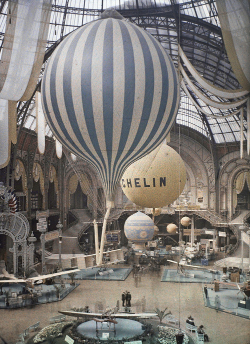 The first air show at the Grand Palais in Paris, France. September 30th, 1909. Photographed in Autochrome Lumière by Léon Gimpel.
(via ckck)