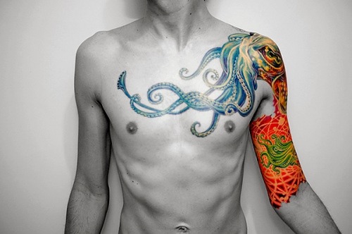 offgas Giant Squid marine life tattoo and a little photoshop magic 