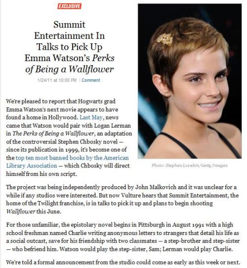 Summit Entertainment In Talks to Pick Up Emma Watson's Perks of Being a 