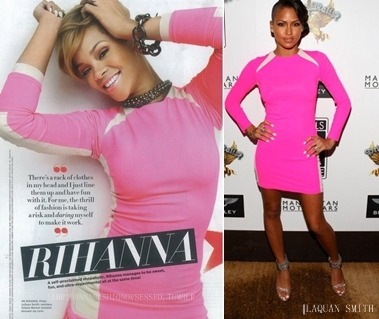 Rihanna and Cassie both in designer LaQuan Smtih from his Spring 2010 collection. I say they both look good in pink.
Who wore it better?