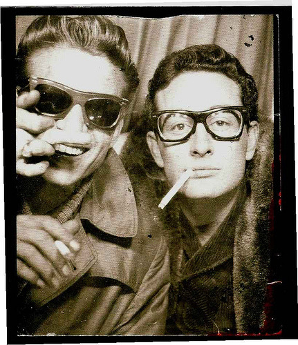 
Buddy Holly &amp; Waylon Jennings  photobooth @ New York’s Central Station 1959
