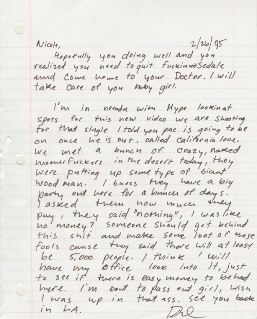 The infamous letter from Dre to his then girlfriend now wife Nicole Threatt 