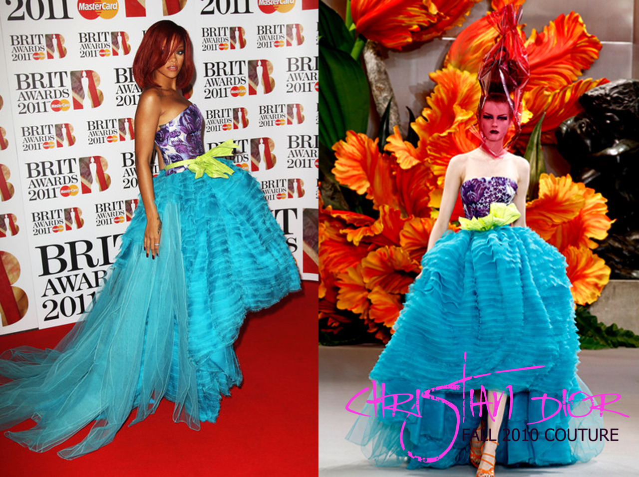 I knew exactly who she was wearing, looking colourful in a detailed textured dress by Christian Dior at the Brits.
