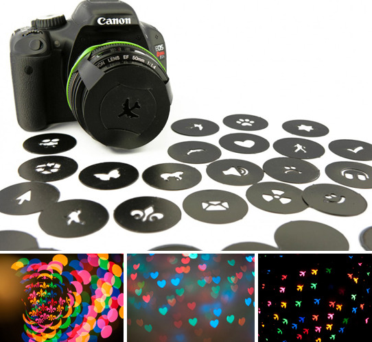 one of my favorite photography effects is bokeh light adjustment. bokeh, the photographic term deriving from the japanese word meaning blur, is the &#8220;aesthetic quality of the out-of-focus areas of an image.&#8221; in layman&#8217;s terms&#8212;it&#8217;s the way lens captures points of light that aren&#8217;t in focus. 
the bokeh master kit allows photographers to modify the shape of these points of light by simply attaching a customized image plate to their camera&#8217;s lens. the effect adds a touch of whimsy to an otherwise ordinary shot. tell all your photographer friends (amber, are you reading this?), at just $25 this kit will be hard to pass up.
xoallie